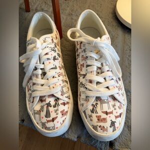 Cynthia Rowley White Doggie Print Sneakers